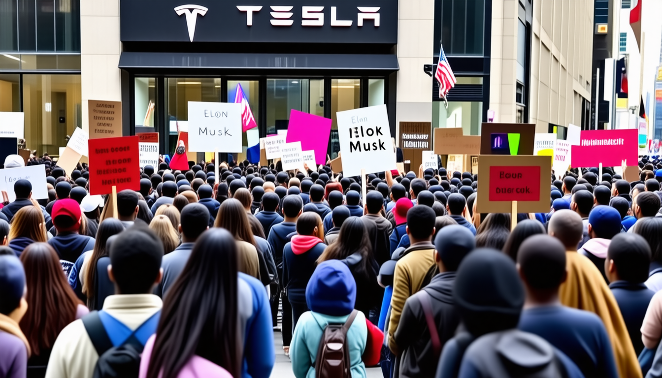 une foule de manifestants à new york s'oppose à elon musk et appelle à son départ, se réunissant devant un magasin tesla pour exprimer leurs préoccupations. découvrez les raisons de cette mobilisation et les enjeux qui entourent la figure controversée de musk.