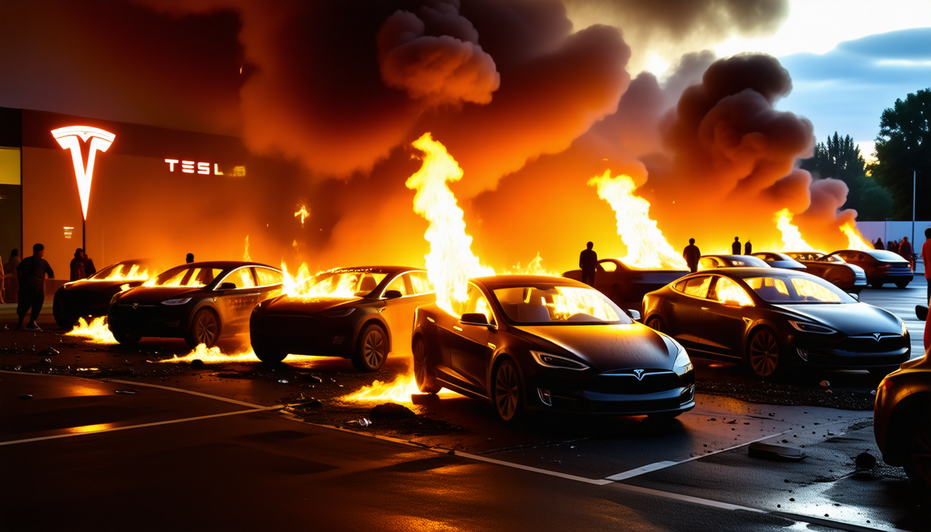 découvrez les détails choquants d'un incendie ravageur à une concession tesla, où des vandales ont détruit plus de dix véhicules, occasionnant des pertes évaluées à 700 000 euros. une attaque qui soulève des questions sur la sécurité et la protection des biens.