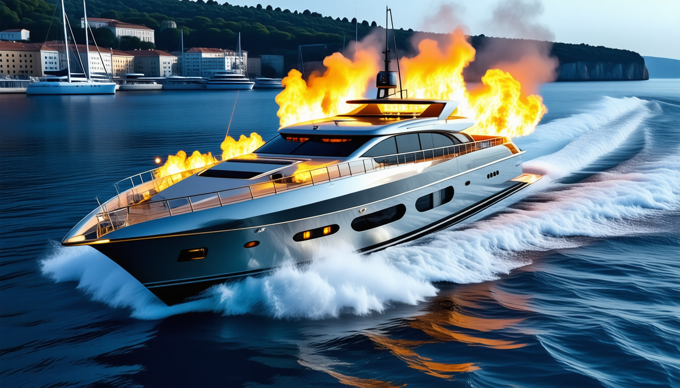 découvrez l'incroyable spectacle d'un superyacht flamboyant ravageant les eaux scintillantes de saint-tropez, alliant luxe et drame sur la méditerranée.