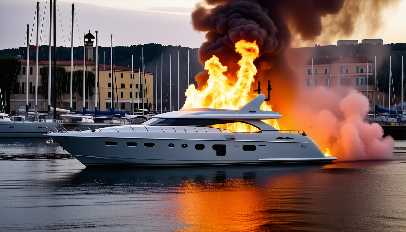 un yacht de luxe prend feu dans le vieux port de saint-tropez, provoquant un spectaculaire incendie au cœur de la célèbre destination méditerranéenne.